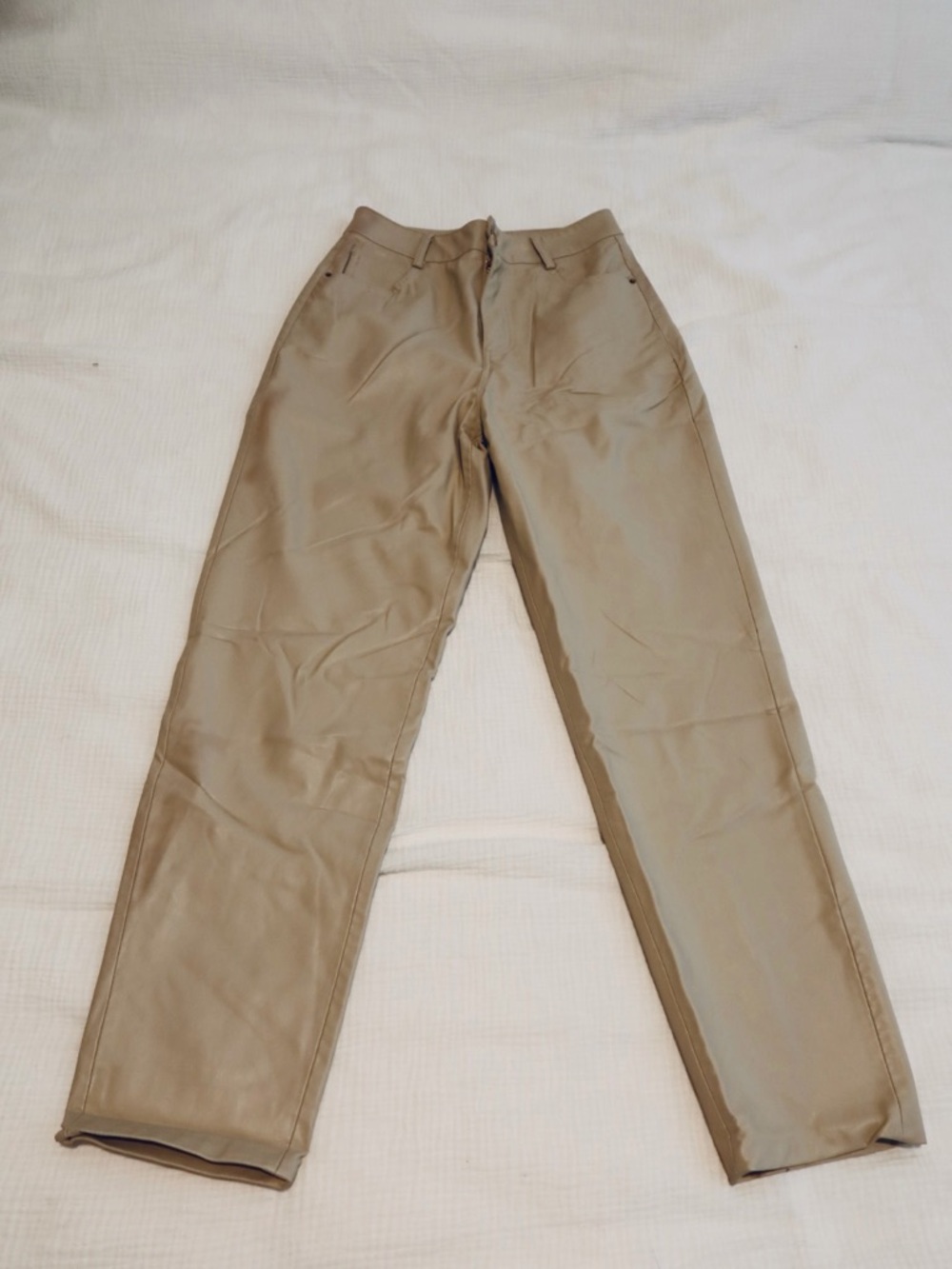 Zara Women’s Straight Faux Leather Trousers in Cream